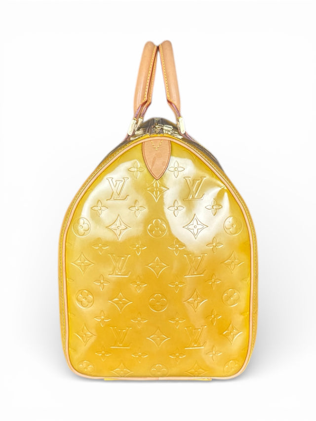 Louis Vuitton Keepall Mercer Reisetasche Weekender Tasche Vernis Monogram Gelb