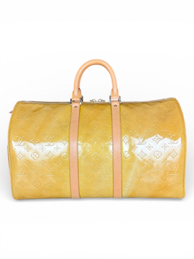 Louis Vuitton Keepall Mercer Reisetasche Weekender Tasche Vernis Monogram Gelb