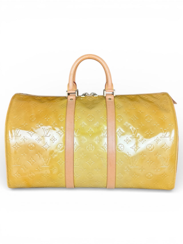 Louis Vuitton Keepall Mercer Reisetasche Weekender Tasche Vernis Monogram Gelb